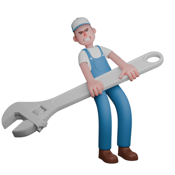3D Male Mechanic Technical A mechanic is standing facing to the left with his body leaning backwards and both hands holding a large crank. Professional png