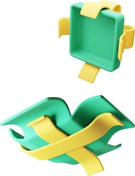 3D Open Gift Box with Bow Icon green gold png