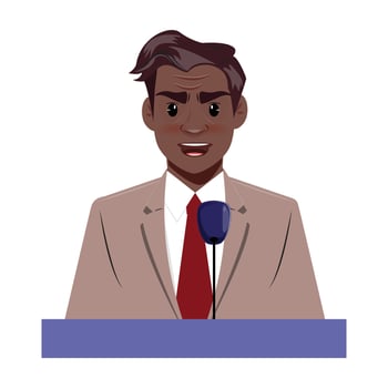 Illustration of a confident black man giving a speech on stage, symbolising leadership and public speaking vector