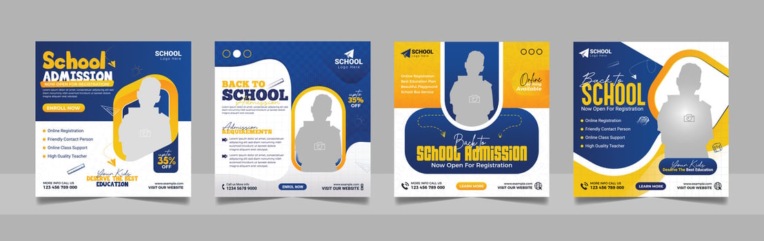 Social media post school admission higher education promotion square flyer template vector