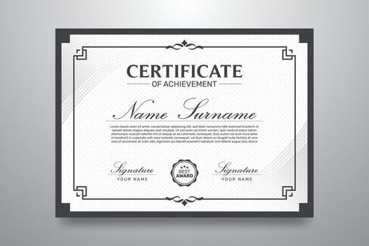 Black and White Certificate of Achievement Template Design vector