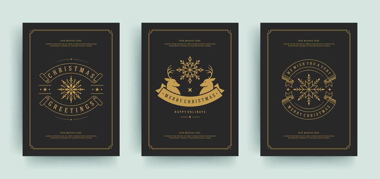 Christmas greeting cards set design template with decoration labels illustration. vector