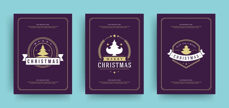 Christmas greeting cards set design template with decoration labels illustration. vector