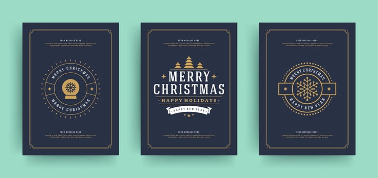 Christmas greeting cards set design template with decoration labels illustration. vector