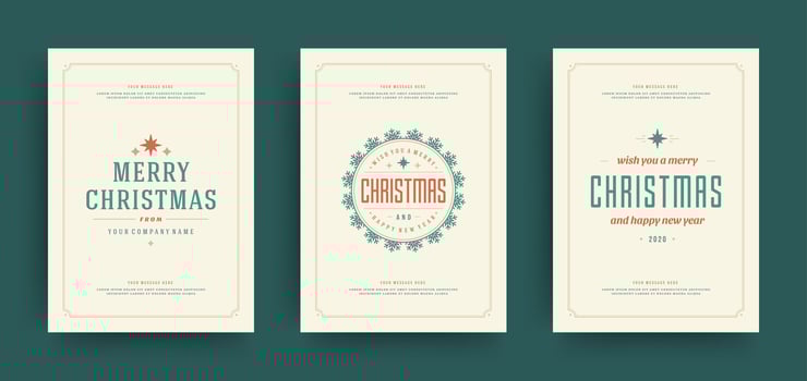 Christmas greeting cards set design template with decoration labels illustration. vector