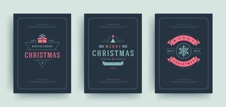 Christmas greeting cards set design template with decoration labels illustration. vector