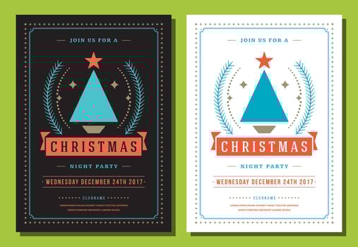 Christmas party invitation retro typography and decoration elements vector