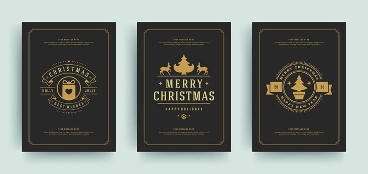 Christmas greeting cards set design template with decoration labels illustration. vector