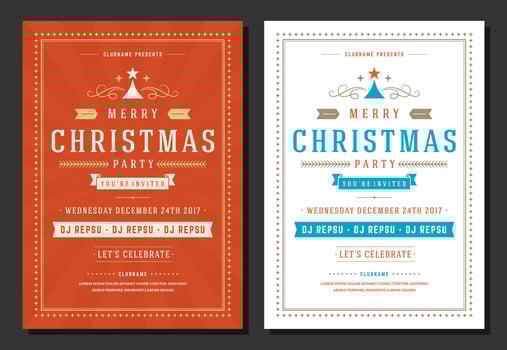 Christmas party invitation retro typography and decoration elements vector