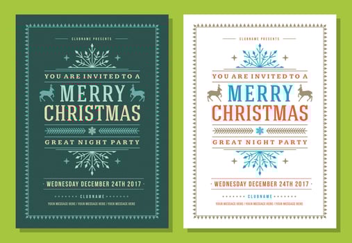 Christmas party flyer invitation retro typography and decoration elements vector
