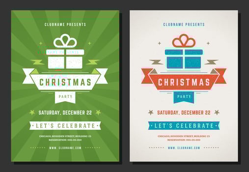 Christmas party invitation retro typography and decoration elements. vector