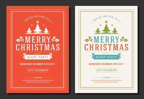 Christmas greeting card design template with decoration label illustration. Merry christmas and holidays wish vintage typographic text and pattern background. vector