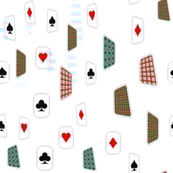 Red, black, golden suits of playing cards seamless pattern. Spades, crosses, diamonds, heart vector