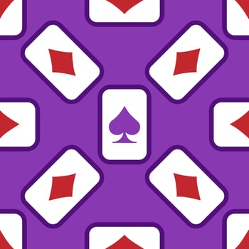 Purple falling playing cards seamless pattern. Poker and Wonderland. vector