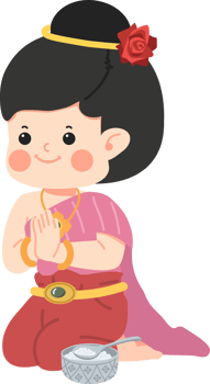 girl in a Thai traditional greeting with offering food png