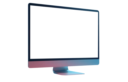 Modern workplace with computer monitor. Front view screen mockup. png