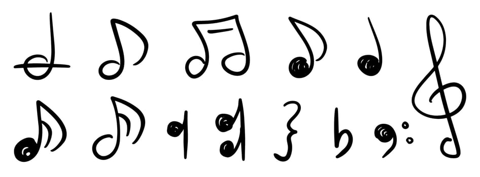 Hand-drawn musical symbols and notes set vector