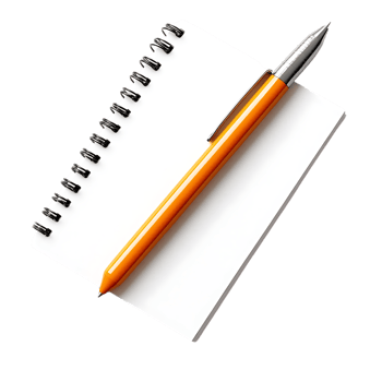 Blank Notebook with Orange Pen on Transparent Background png