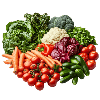 Fresh Vegetables with a Transparent Background, Featuring Carrots, Tomatoes, Broccoli, and More png