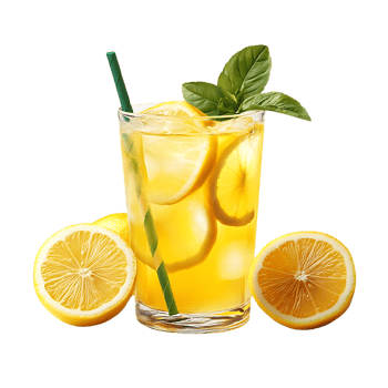Refreshing Lemonade with Lemon Slices and Mint Leaves in a Glass with a Straw on a Transparent Background png