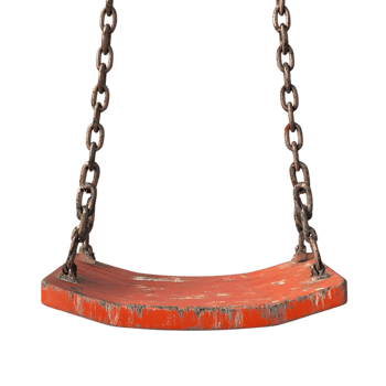 Rusty Swing Set with Transparent Background, Isolated Swing Hanging from Chains, Vintage Wooden Swing Seat, Worn Red Swing, Isolated Swing Image, Rusty Chains Hanging Swing,  Swing Set with Black Background,  Transparent Swing Background, Red Wooden Swing png