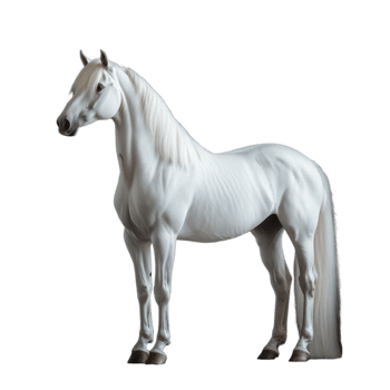 A white horse stands alone on a transparent background png