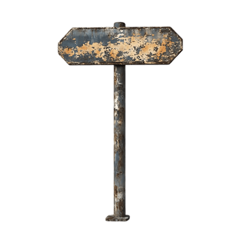 Rusty Metal Signpost with Transparent Background, Weathered and Worn with a Blank Surface for Your Message png