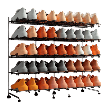 Organized Shoe Storage Rack with Transparent Background, Metal Shoe Display Stand for Home Organization, Multi-Tiered Shoe Rack,  Stylish Shoe Storage Solution,  Convenient Shoe Display,  Clear Background Shoe Rack, Modern Shoe Storage Design. png
