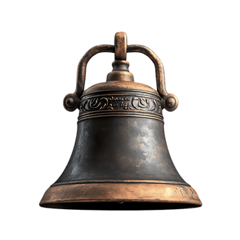 Ornate Vintage Copper Bell with a Transparent Background, Featuring Intricate Details and a Distressed Finish png