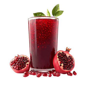 Refreshing Pomegranate Juice with Seeds and Leaves on a Transparent Background png