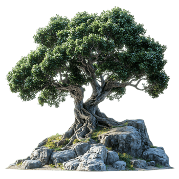 Ancient Tree Standing Tall on Rocks with Transparent Background png