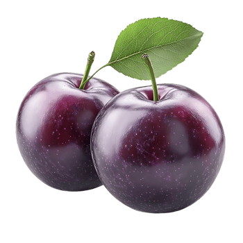 Two Plums with a Green Leaf on a Transparent Background png