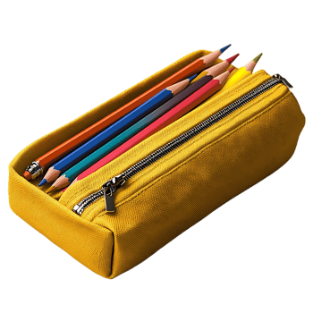 Yellow Canvas Pencil Case with Colored Pencils on a Transparent Background png