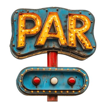 Vintage Illuminated Neon Sign with PAR Text and Lights Against a Transparent Background png