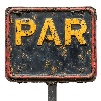 Rusty Metal Sign with Yellow PAR Letters on a Transparent Background png