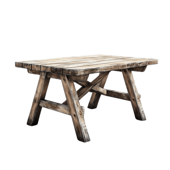Rustic Wooden Table with a Transparent Background, Ideal for Design Projects and Mockups png
