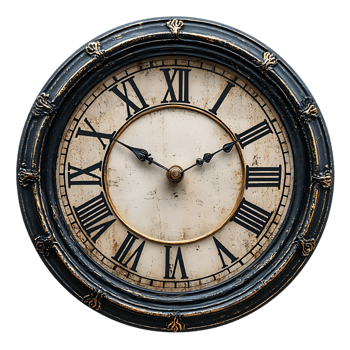 Antique Clock Face with Roman Numerals and Gold Accents on a Transparent Background png