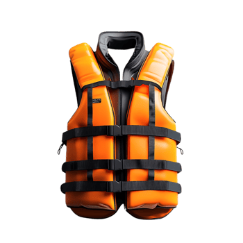 Orange Life Jacket with Black Straps Isolated on a Transparent Background png