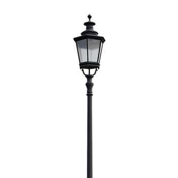 Classic Black Street Lamp with Transparent Background, Illuminated with a White Light, Isolated on a Black Background, Elegant and Stylish png