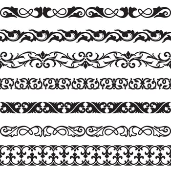 Decorative seamless borders vintage design elements set vector