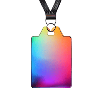 Rainbow Gradient ID Badge with Black Lanyard on Transparent Background png