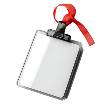 Blank White ID Badge with Red Lanyard and Transparent Background Mockup png