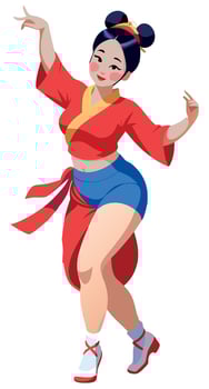 Young woman wearing traditional dress performing japanese dance- vector