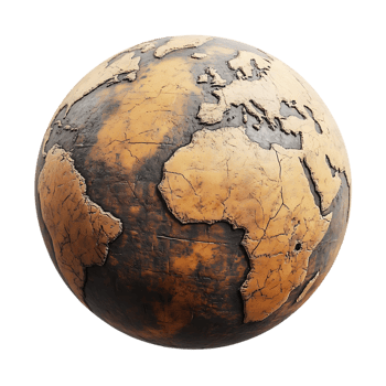 Earth with a Cracked and Worn Surface, Displaying a Transparent Background, a Symbol of Aging and History png