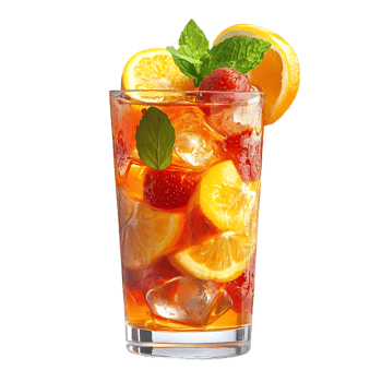 Refreshing Iced Tea with Strawberries, Lemon, and Mint on a Transparent Background png