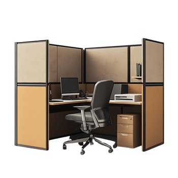 Modern Office Cubicle with Transparent Background, Featuring a Desk, Chair, and File Cabinet png