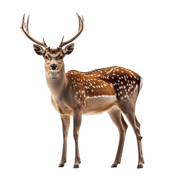 A Spotted Deer Stands Tall on a Transparent Background, Its Antlers Reaching for the Sky png