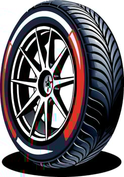 Close-up of a black rubber tire with red and white stripes vector