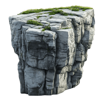 Rocky Cliff with Grass and Flowers, Isolated on a Transparent Background png
