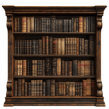 Vintage Bookshelf Filled with Antique Books, Featuring a Transparent Background png